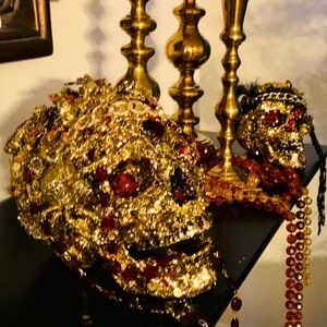 Objet d’art 1 of artisan Embellished skull moving hinged jaw spiders And beads